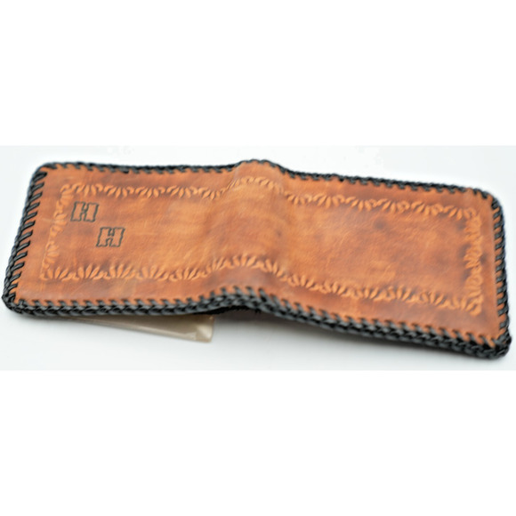 Vintage 1962 Handmade Leather Wallet Tooled Western Floral Design with Black - Picture 3 of 7